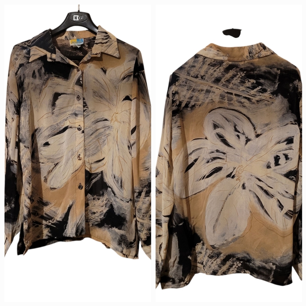 Vtg Sea Sun Seasun Women's Floral Abstract Blouse Size Large